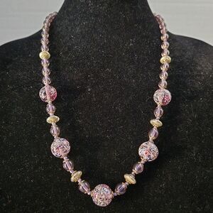 Vntg Venetian Hand Blown Purple Glass Beaded Necklace EUC 24"